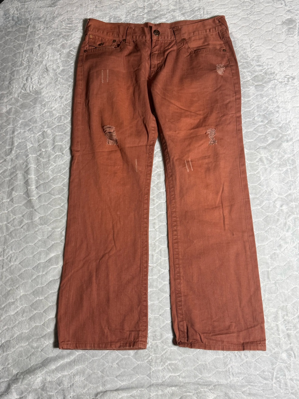 True Religion USA Distressed Rust Jeans 38x32 Y2K Wide Leg